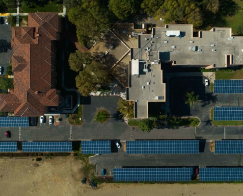 drone view of solar carports