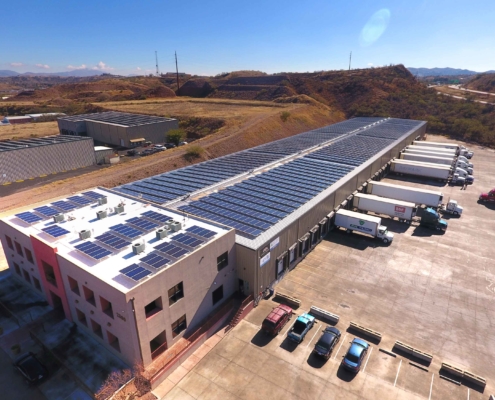 solar panels on a large warehouse facility
